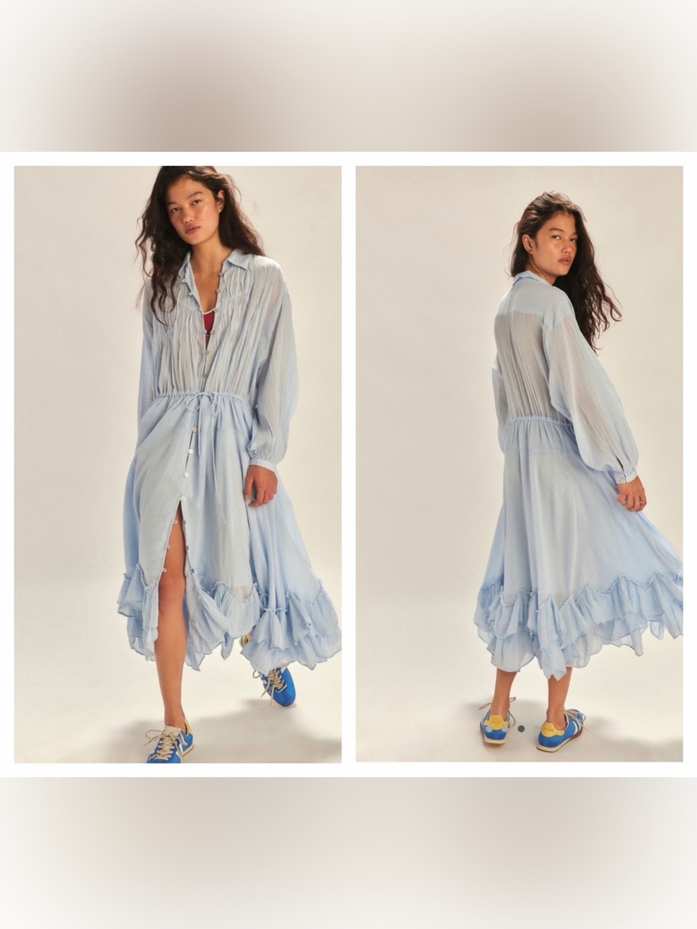 NWOT size XS Free People Sea La Vie Vintage Ruffles Duster Midi Dress